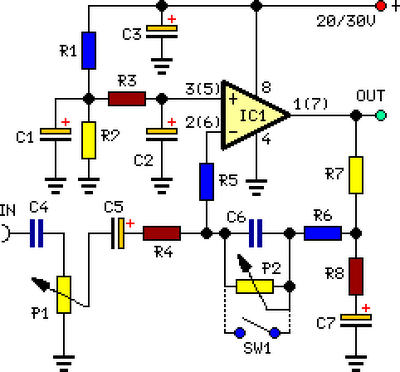 How to build Stereo Preamplifier With Bass Boost - circuit diagram
