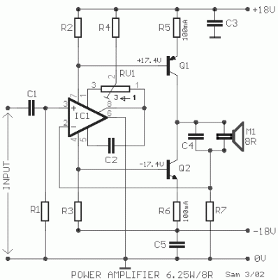 How to build Power amplifier for Loudspeaker 6.5W 8R - circuit diagram