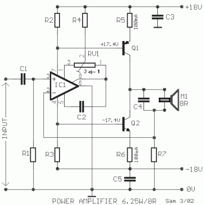 How to build Power amplifier for Loudspeaker 6.5W 8R - circuit diagram ...