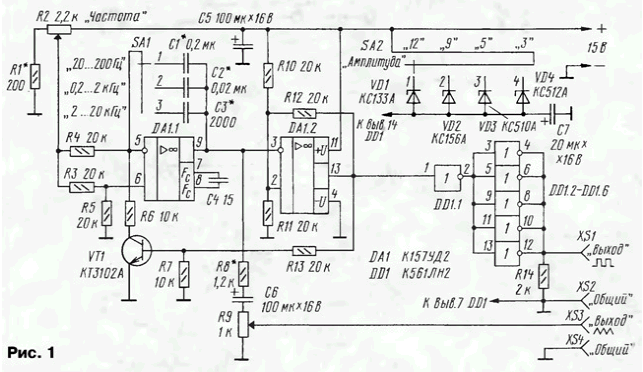 Функциональный генератор с электронной перестройкой частоты
